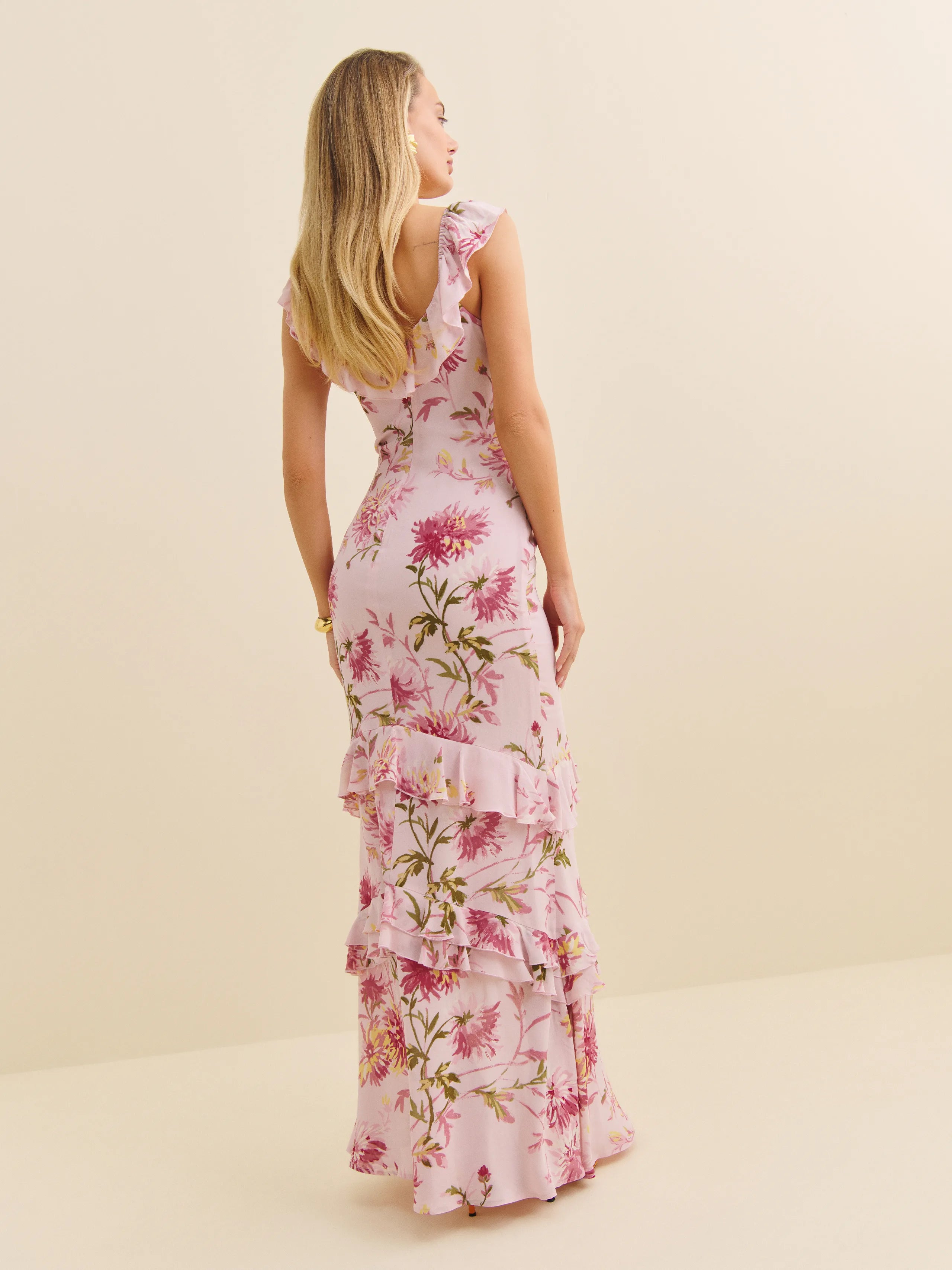 Weitese Dress Vintage Round Neck Cap Sleeve Mermaid Prom Dress Maxi Dress Sheath Backless Flower Printed Evening Dress